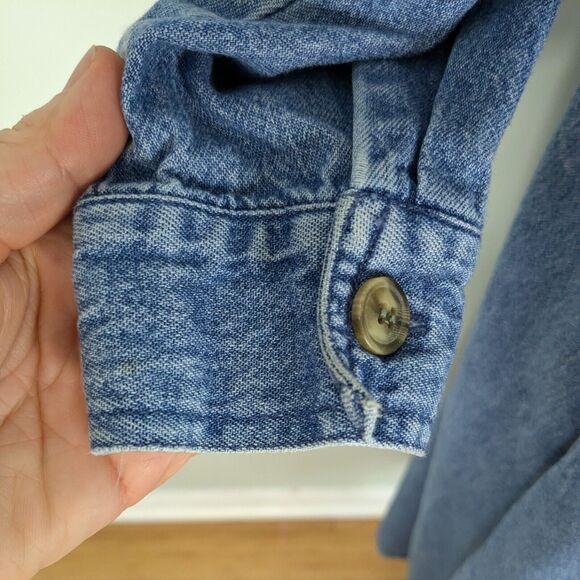 Vintage Talbots Denim Shirt Dress 90s Embroidered Modest Blue Jean Grunge 16P - Picture 11 of 16